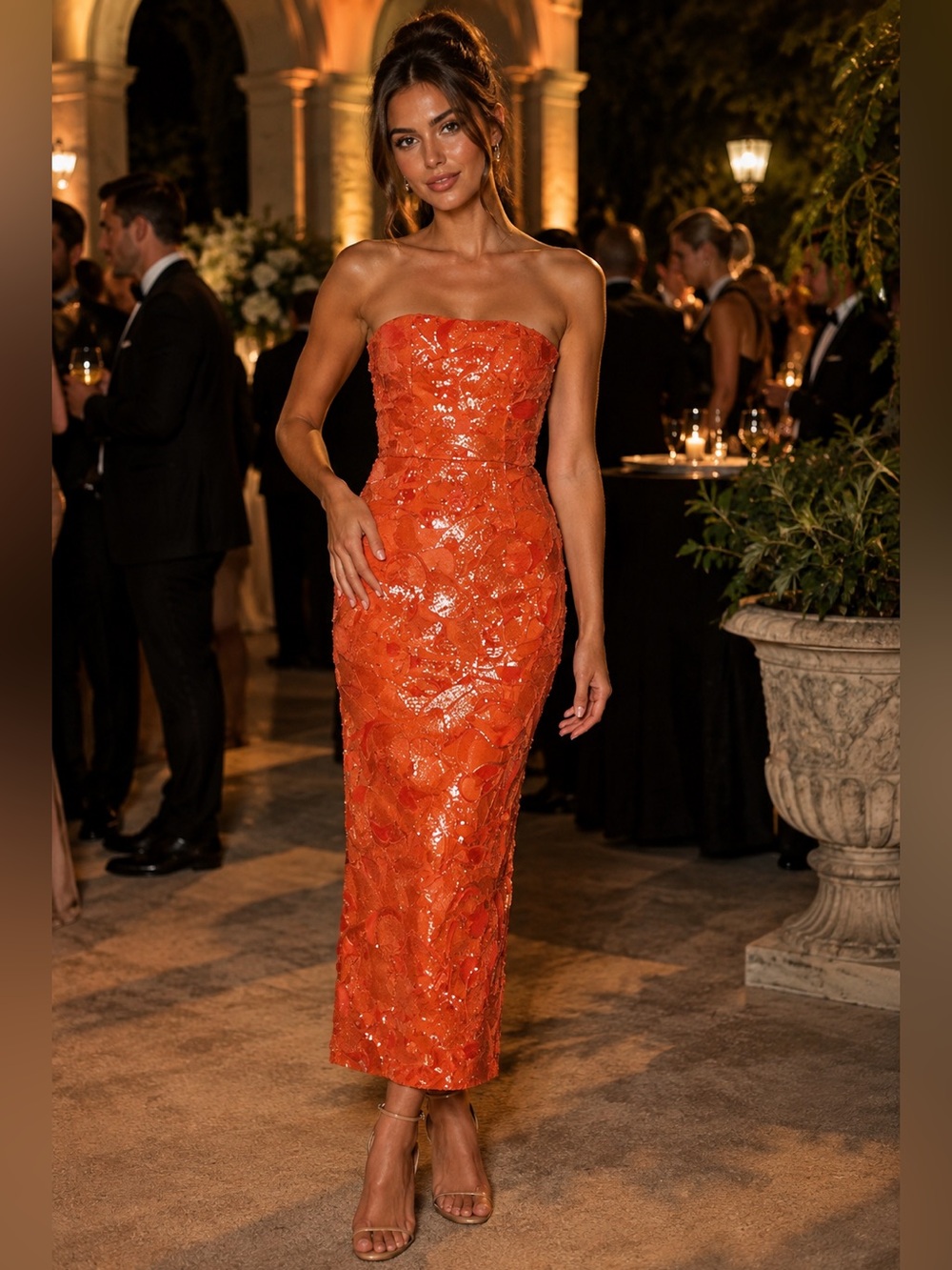 HELSI Leslie Pattern Sequin Strapless Gown NWT Size XS in Papaya STUNNING!